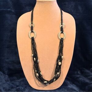 Coldwater Creek Black Multi Strand Beaded Statement Necklace NWT